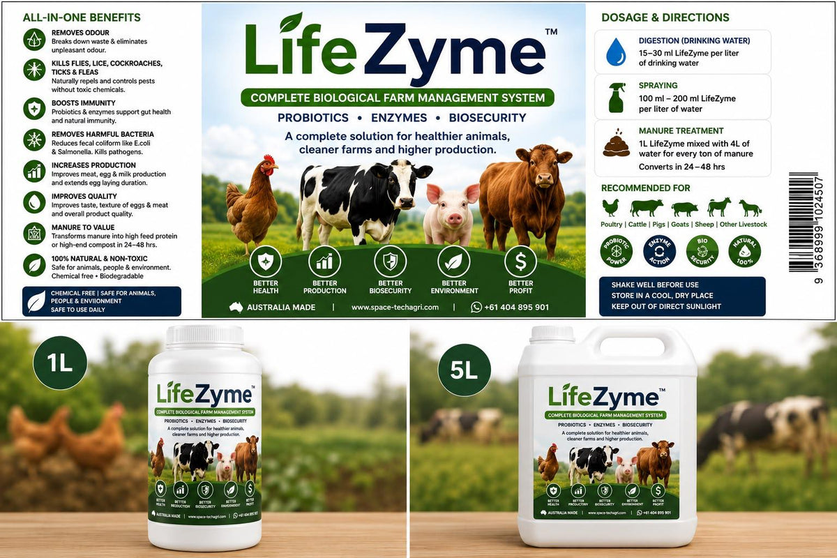 LifeZyme Complete Biological Farm Management System - 1L and 5L bottles